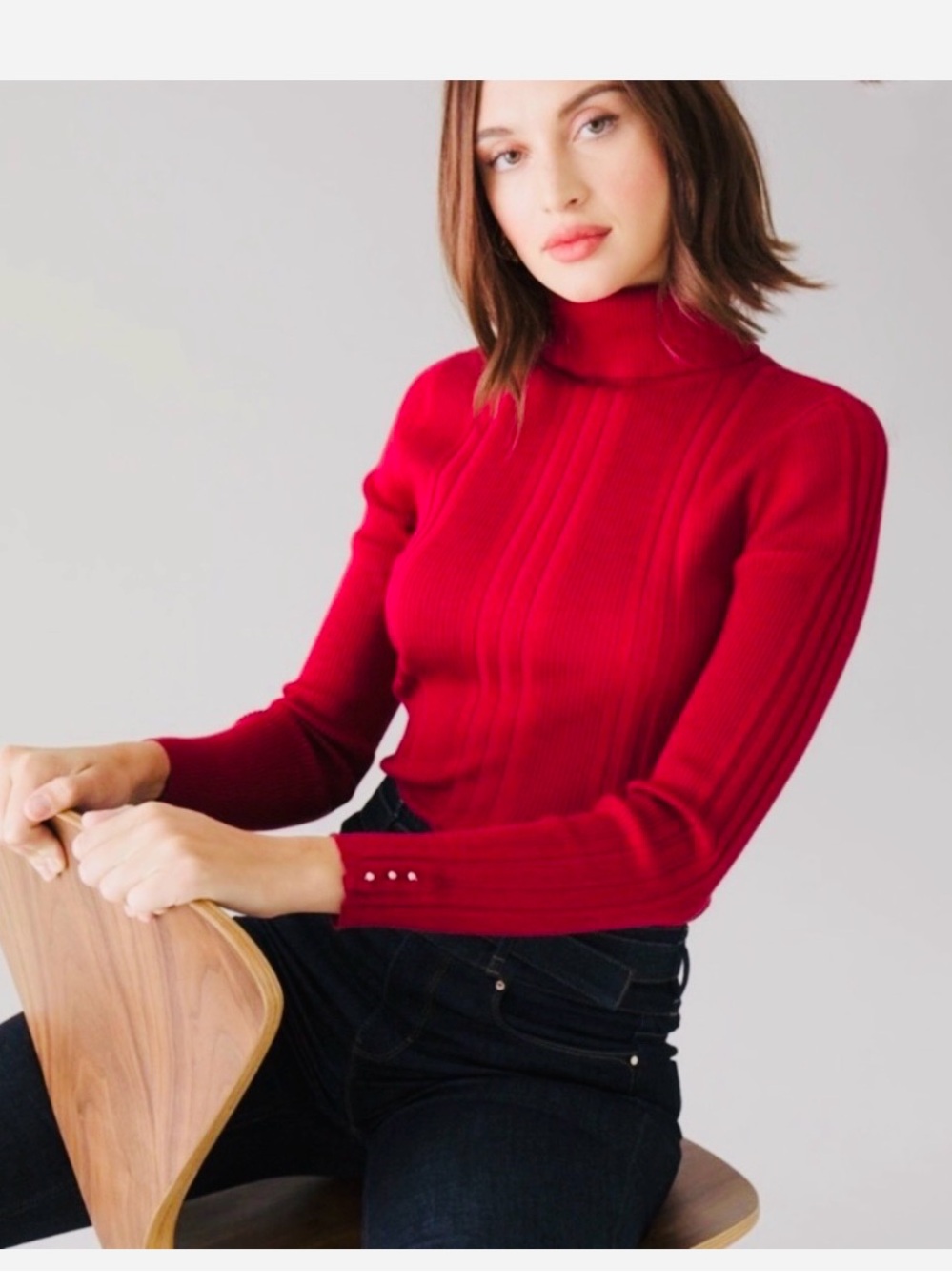 White House Black Market Red Ribbed Turtleneck Sweater 504